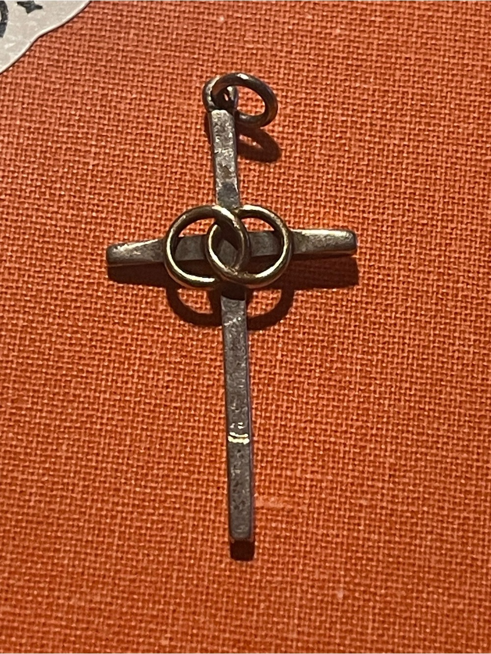 James Avery Retired Silver Cross Pendant with 14k Gold Accent Rings
